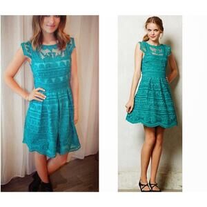 Anthropologie Yoana Baraschi Teal Lace Dress  Sz 4